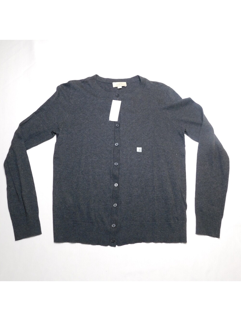 LOFT Outlet NWT Women's Medium Charcoal Gray Crewneck Button Front Cardigan Swea